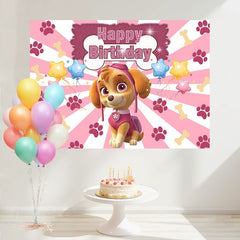 Layoris Cartoon Dog Footprints Pink Birthday Backdrop