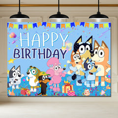 Layoris Cartoon Dog Family Happy Birthday Backdrop