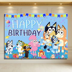 Layoris Cartoon Dog Family Happy Birthday Backdrop