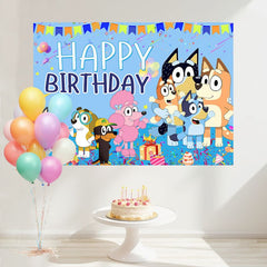 Layoris Cartoon Dog Family Happy Birthday Backdrop