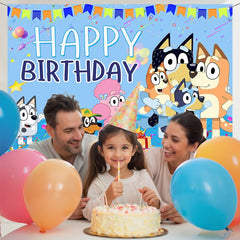 Layoris Cartoon Dog Family Happy Birthday Backdrop