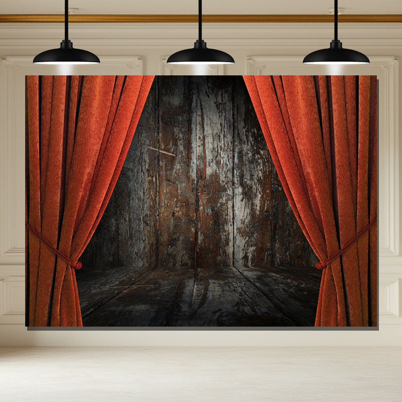Layoris Wood Red Curtain Spooky Halloween Backdrop