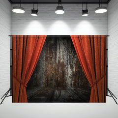 Layoris Wood Red Curtain Spooky Halloween Backdrop