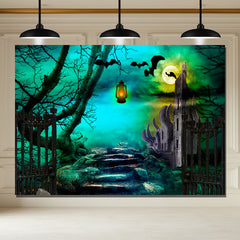 Layoris Spooky Green Sky With Bats Halloween Backdrop
