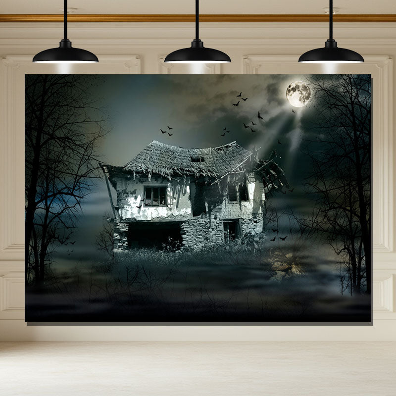 Layoris Scary Night Dilapidated House Halloween Backdrop