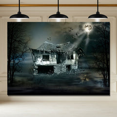 Layoris Scary Night Dilapidated House Halloween Backdrop