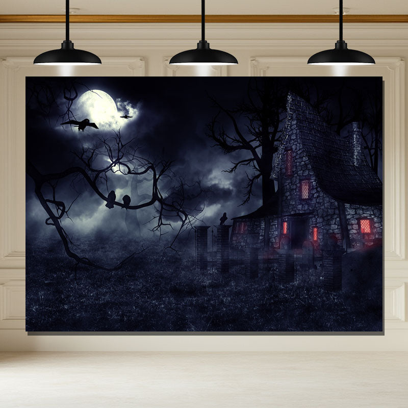 Layoris Scary Night Crow Fog House Halloween Backdrop