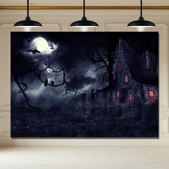 Layoris Scary Night Crow Fog House Halloween Backdrop