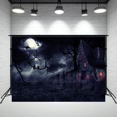Layoris Scary Night Crow Fog House Halloween Backdrop