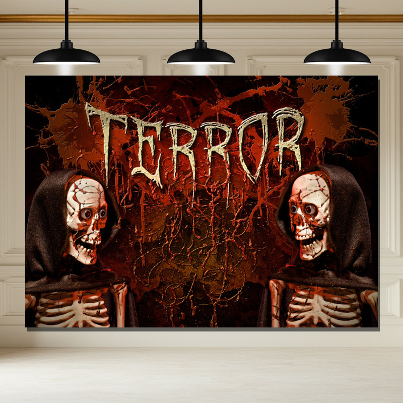 Layoris Terror Skull Bloody Wall Halloween Backdrop