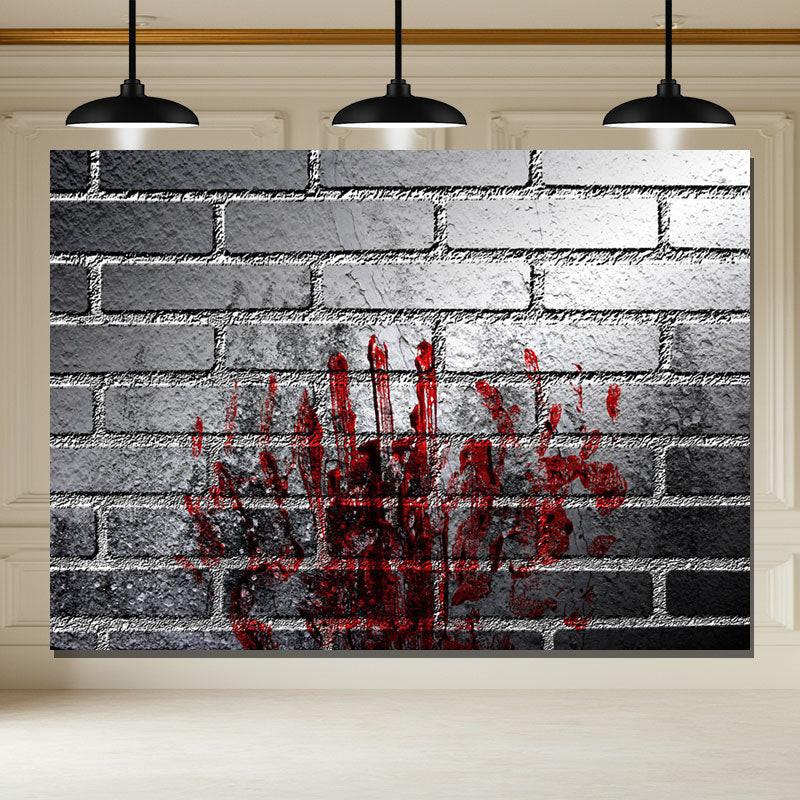 Layoris Scary Red Handprint On Gray Brick Halloween Backdrop