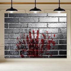 Layoris Scary Red Handprint On Gray Brick Halloween Backdrop