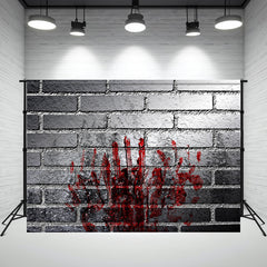 Layoris Scary Red Handprint On Gray Brick Halloween Backdrop