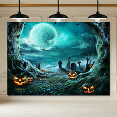 Layoris Spooky Moon Cemetery Pumpkin Halloween Backdrop