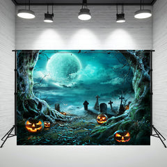 Layoris Spooky Moon Cemetery Pumpkin Halloween Backdrop