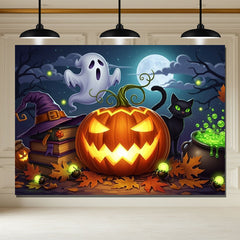 Layoris Ghost Pumpkin Black Cat Halloween Party Backdrop
