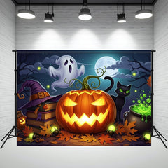 Layoris Ghost Pumpkin Black Cat Halloween Party Backdrop