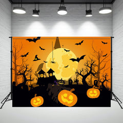 Layoris Bat Moon Pumpkin Orange Halloween Party Backdrop