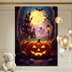 Layoris Evil Pumpkin Ghost Castle Halloween Party Backdrop