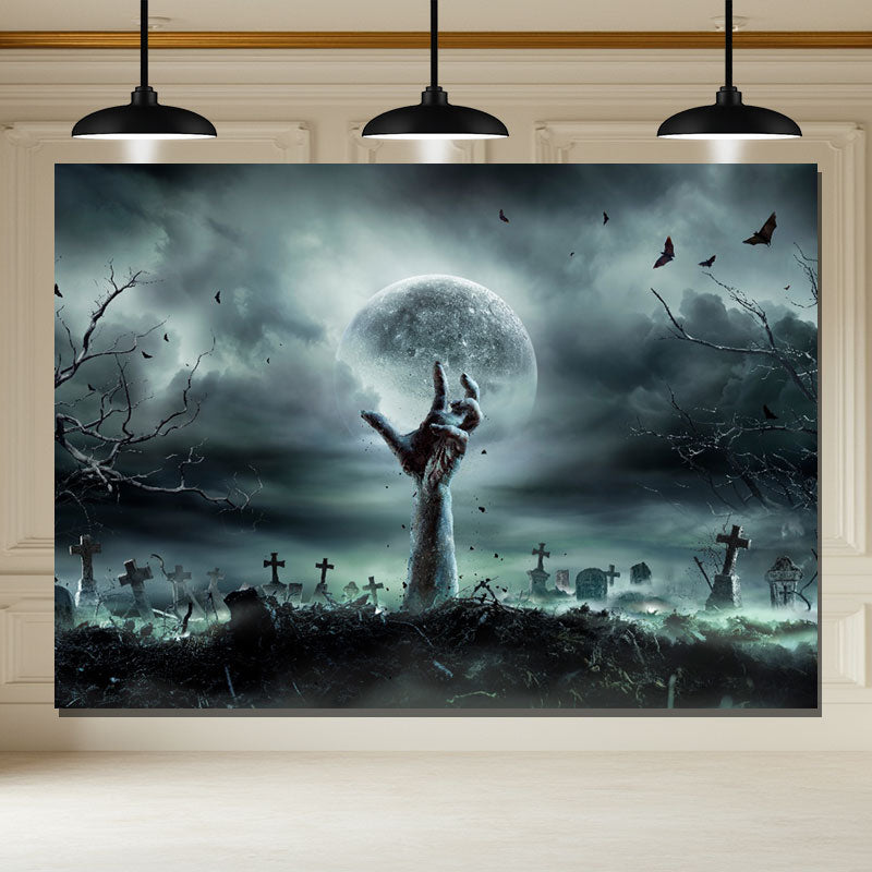 Layoris Scary Cemetery Ghost Hand Moon Halloween Backdrop