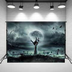 Layoris Scary Cemetery Ghost Hand Moon Halloween Backdrop