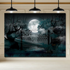 Layoris Spooky Tree Iron Gate Moon Halloween Backdrop