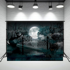 Layoris Spooky Tree Iron Gate Moon Halloween Backdrop