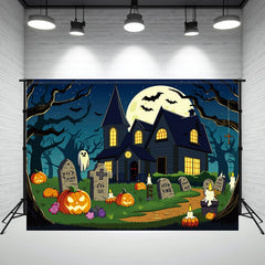 Layoris Cartoon Castle Pumpkin Moon Halloween Backdrop