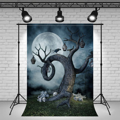 Layoris Spooky Bare Tree Skull Moon Halloween Backdrop