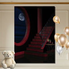 Layoris Spooky Red Staircase Window Halloween Backdrop