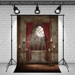 Layoris Retro Old Window Red Curtain Halloween Backdrop
