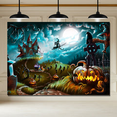 Layoris Spooky Pumpkin Witch Halloween Party Backdrop