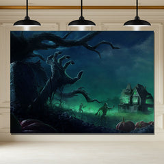 Layoris Ghost Hand Zombie Green Light House Halloween Backdrop