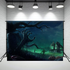 Layoris Ghost Hand Zombie Green Light House Halloween Backdrop