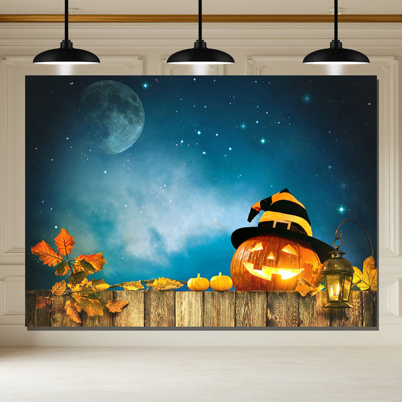 Layoris Pumpkin Lantern Wood Board Moon Halloween Backdrop