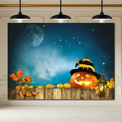 Layoris Pumpkin Lantern Wood Board Moon Halloween Backdrop
