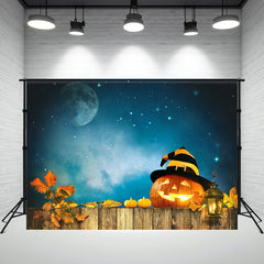 Layoris Pumpkin Lantern Wood Board Moon Halloween Backdrop