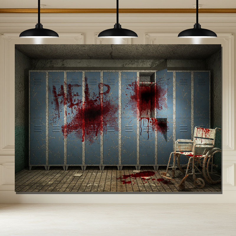 Layoris Horrible Morgue Bloody Help Halloween Backdrop