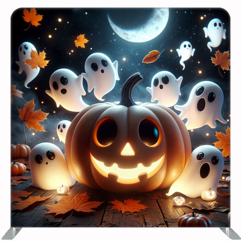 Cute Pumpkin Ghost Halloween Double Sided Backdrop - Layoris