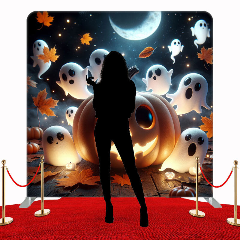 Cute Pumpkin Ghost Halloween Double Sided Backdrop - Layoris