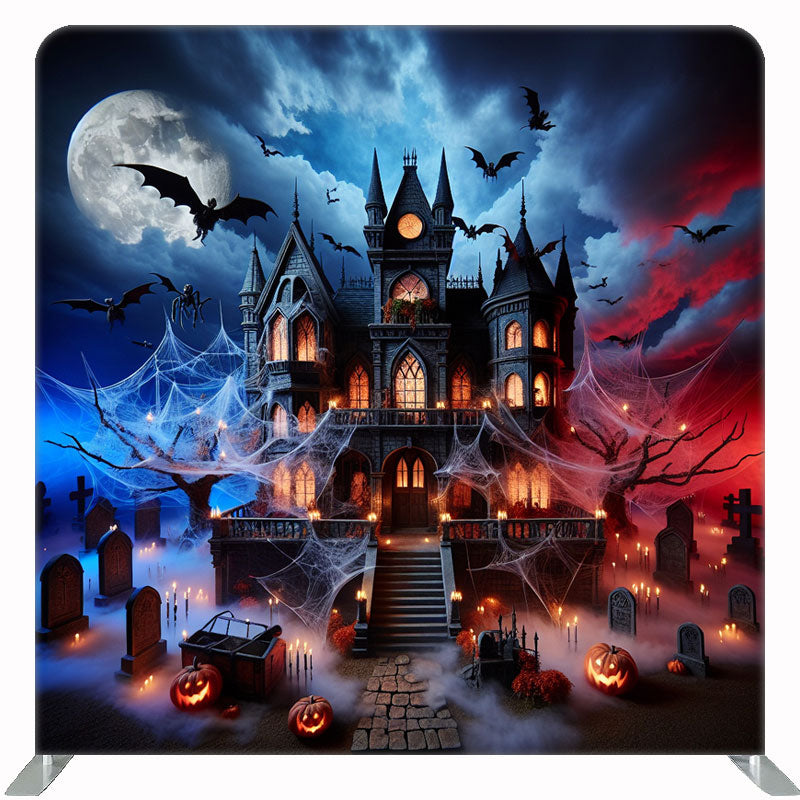 Foggy Castle Halloween Square Double Sided Backdrop - Layoris