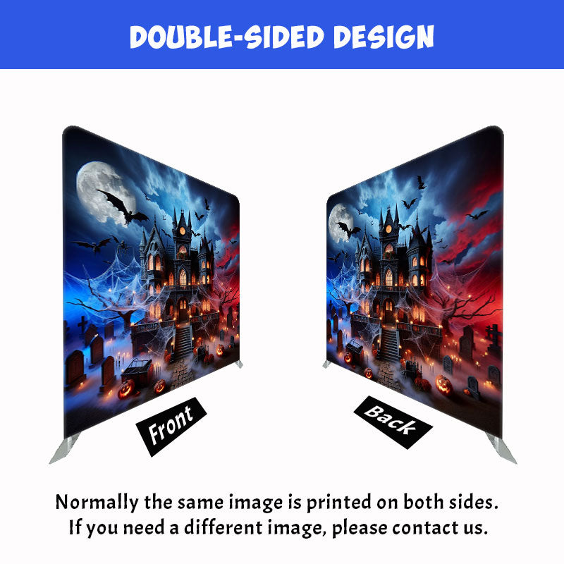 Foggy Castle Halloween Square Double Sided Backdrop - Layoris