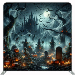 Spiderweb Pumpkin Square Double Sided Halloween Backdrop - Layoris