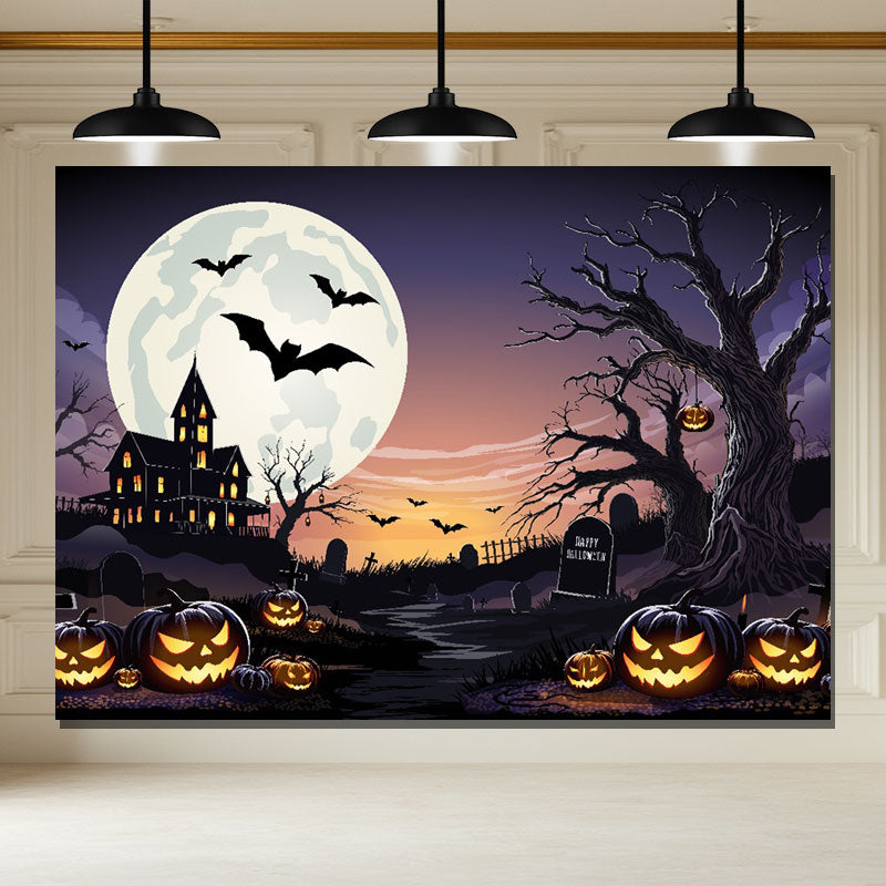 Layoris Giant Moon Evil Pumpkin Halloween Backdrop