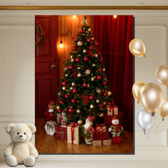 Layoris Gift Christmas Tree Red Curtain Festive Backdrop