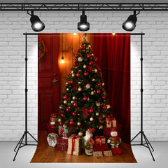 Layoris Gift Christmas Tree Red Curtain Festive Backdrop