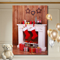 Layoris White Fireplace Socks Gift Box Christmas Backdrop