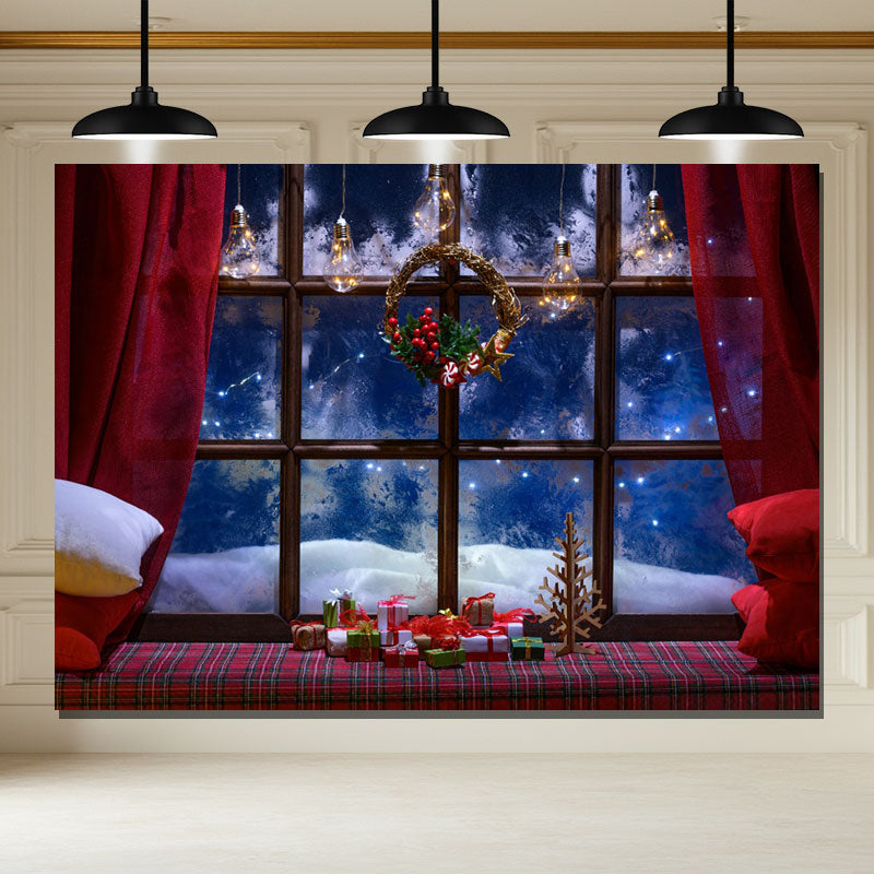 Layoris Red Curtains Window Christmas Backdrop