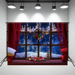 Layoris Red Curtains Window Christmas Backdrop