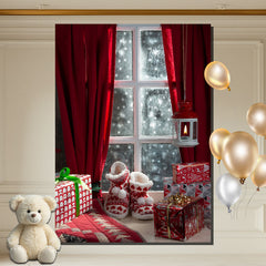 Layoris Red Curtain Window Shoes Christmas Backdrop